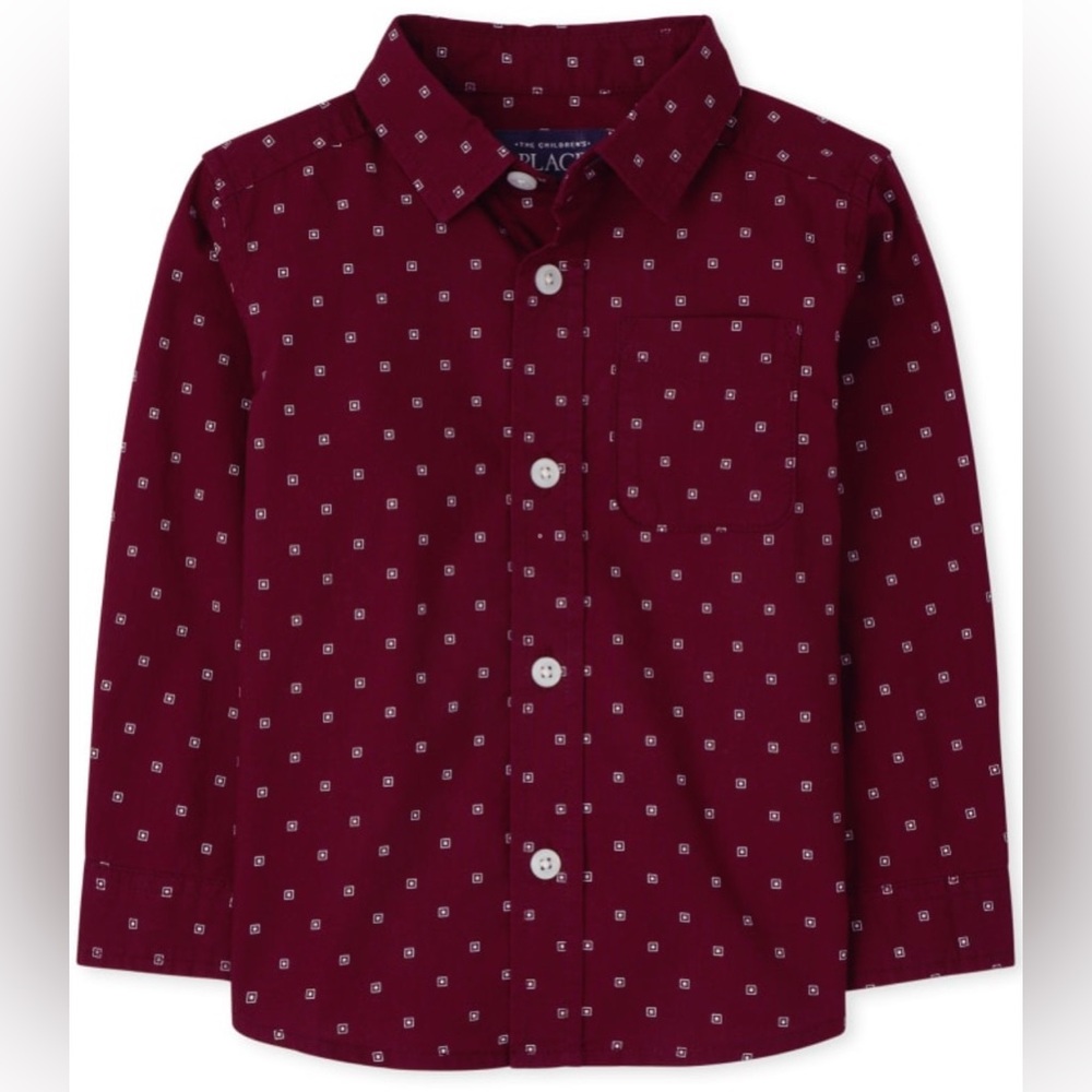 THE CHILDREN PLACE Baby And Toddler Boys Print Poplin Button Up Shirt - Red